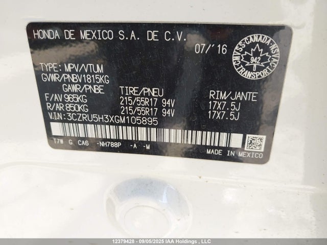 Honda r18z9 2016 3CZRU5H3XGM105895 Image 19