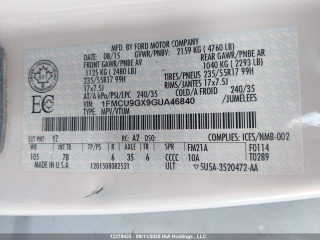Ford 2016 2016 1FMCU9GX9GUA46840 Image 18