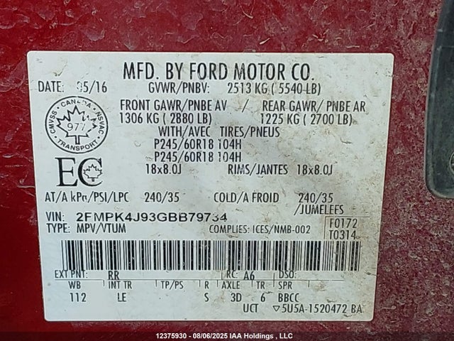 Ford Edge 2016 2FMPK4J93GBB79734 Image 9