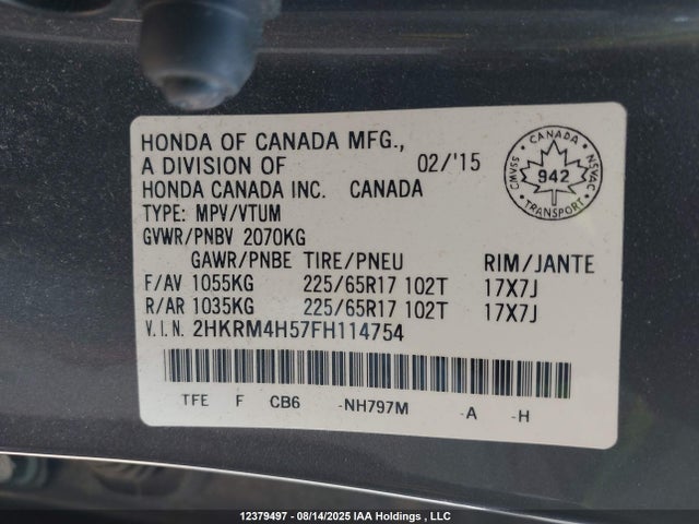 Honda k24w9 2015 2HKRM4H57FH114754 Image 9