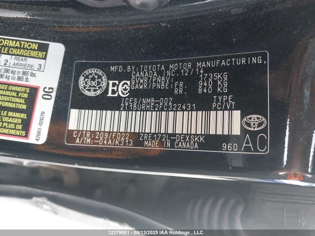 Toyota 2zr-fe 2015 2T1BURHE2FC322431 Image 19