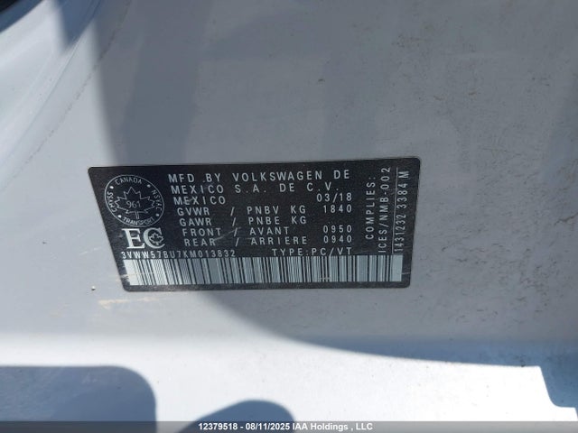 3VWW57BU7KM013832 Volkswagen 1.4 tsi