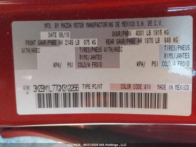Mazda pe 2016 3MZBM1L77GM312266 Image 9