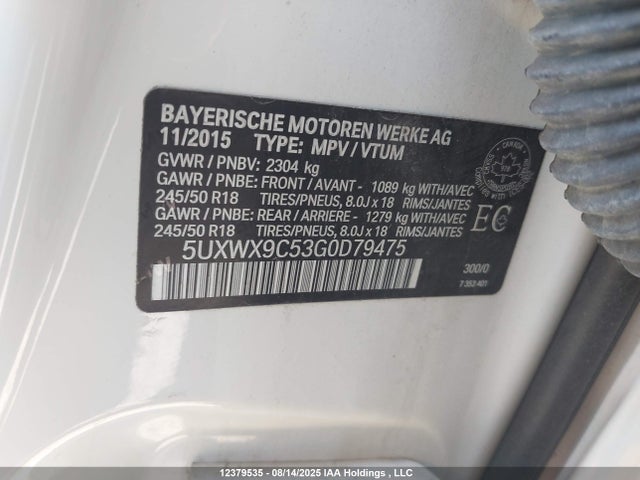 BMW X3 2016 5UXWX9C53G0D79475 Image 9