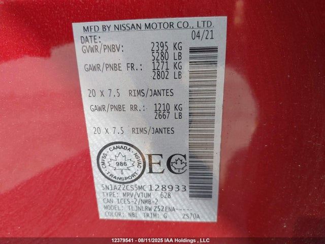 Nissan Murano 2021 5N1AZ2CS5MC128933 Image 19