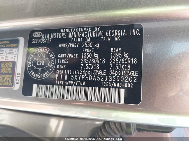 KIA gdi lambda-ii 2018 5XYPHDA52JG390202 Image 9