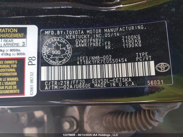 Toyota 2gr-fe 2014 4T1BK1FK7EU550454 Image 9