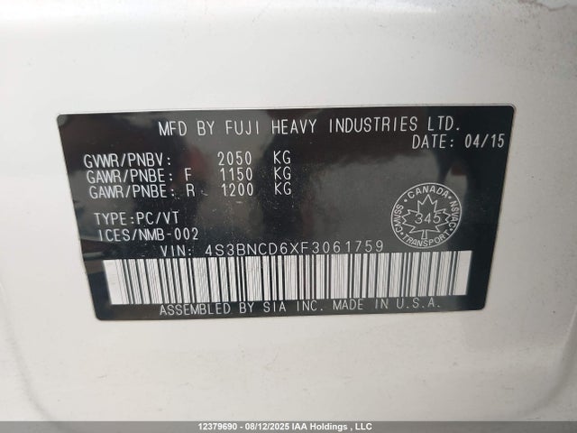 Subaru 2.5l c0 2015 4S3BNCD6XF3061759 Image 18