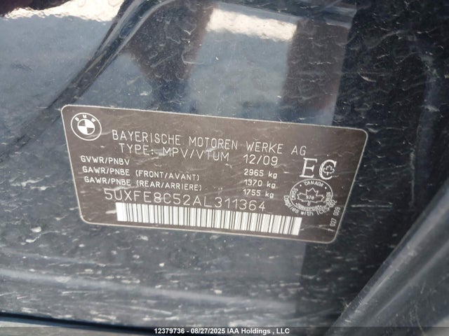 12379736 :رقم المزاد ، 5UXFE8C52AL311364 vin ، 2010 Bmw X5 Xdrive48i مزاد بيع