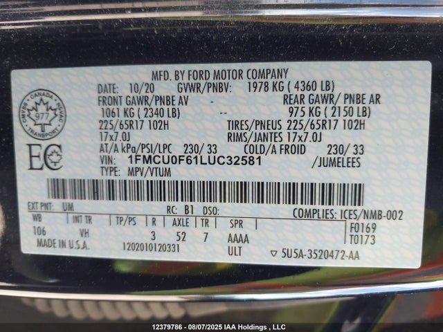 Ford 2020 2020 1FMCU0F61LUC32581 Image 18