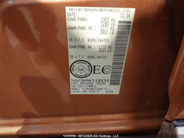 5N1AZ2MH0HN118839 Nissan Murano