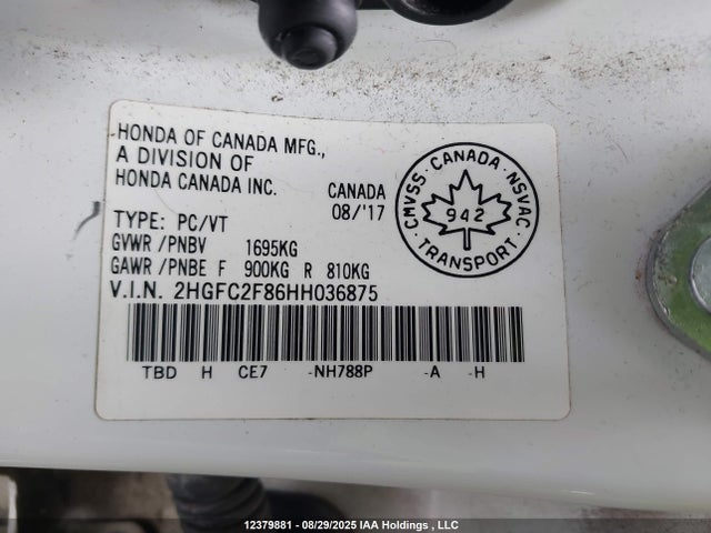 Honda k20c2 2017 2HGFC2F86HH036875 Image 9