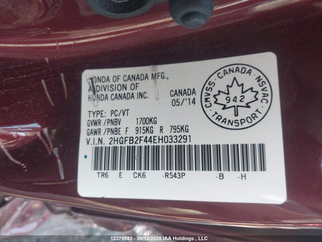 2HGFB2F44EH033291 Honda r18z1