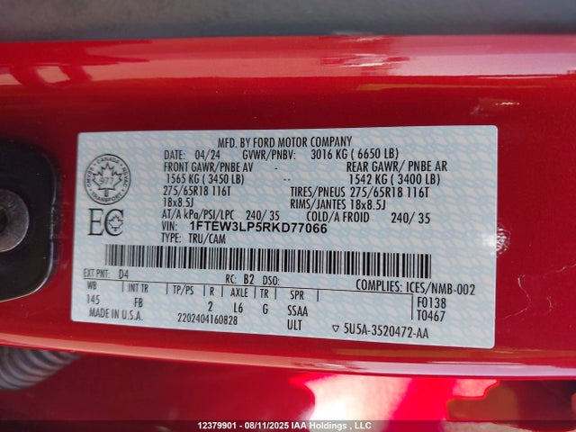 Ford 2.7l-4v 2024 1FTEW3LP5RKD77066 Image 19