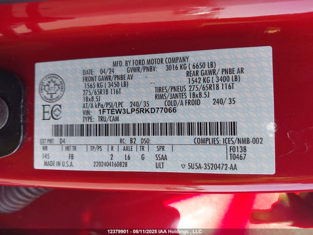 Ford 2.7l-4v 2024 1FTEW3LP5RKD77066 Image 9