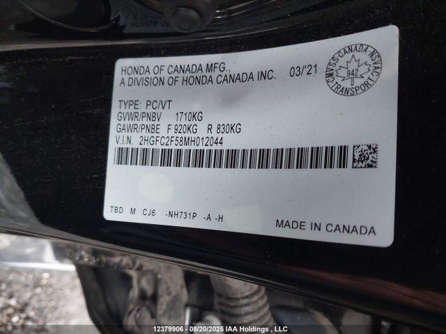 Honda k20c2 2021 2HGFC2F58MH012044 Image 9
