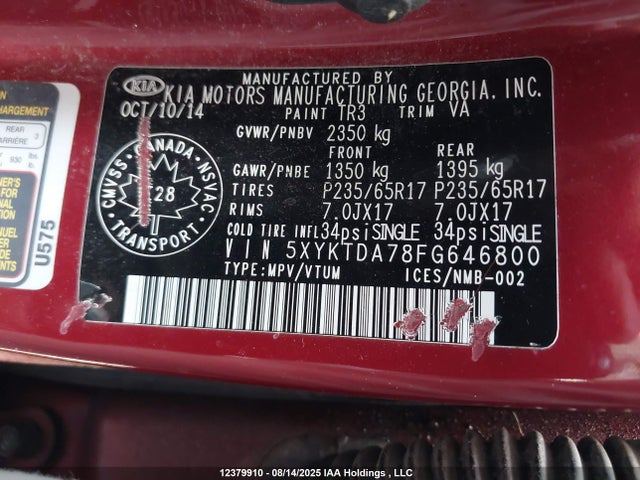 KIA gasoline 3.3 v6 gdi lambda ii 2015 5XYKTDA78FG646800 Image 9