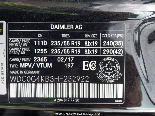 WDC0G4KB3HF232922 Mercedes-Benz m274