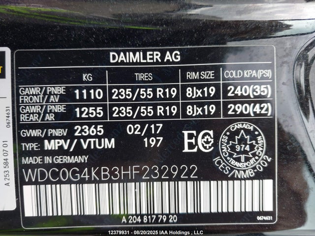 WDC0G4KB3HF232922 Mercedes-Benz m274
