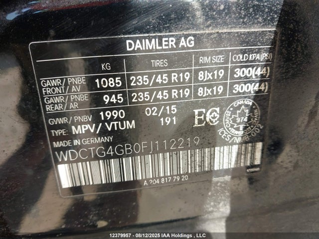 WDCTG4GB0FJ112219 Mercedes-Benz GLA-Class