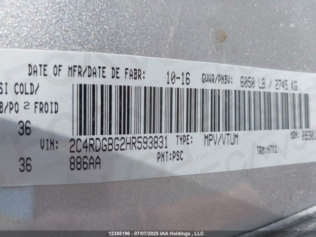 2C4RDGBG2HR593831 Dodge 2017