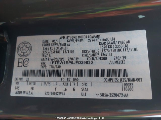 Ford 2.7l-4v 2018 1FTEW1EP9JFD29830 Image 18