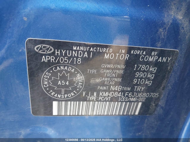 KMHD84LF6JU680705 Hyundai mpi nu