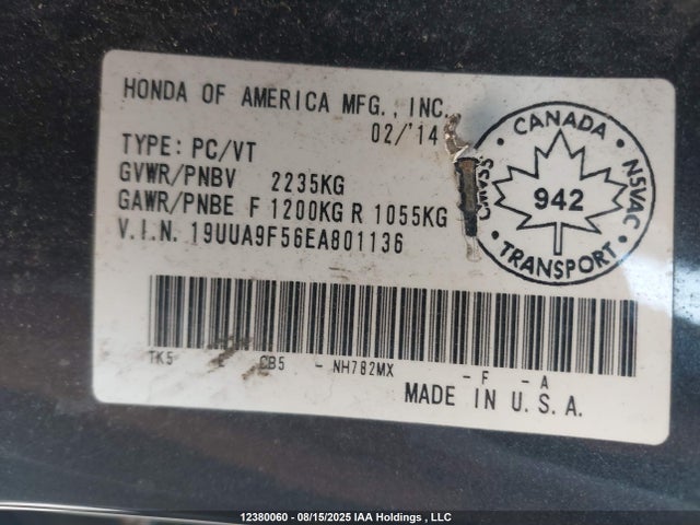 Acura j37a4 2014 19UUA9F56EA801136 Image 9