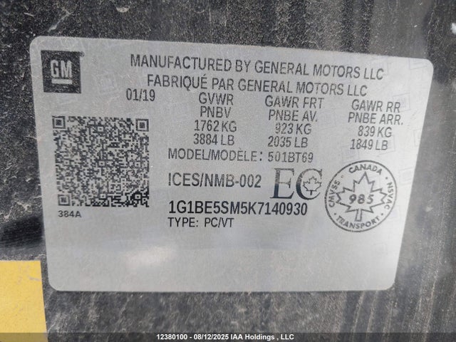 Chevrolet le2 -di: direct injection, vvt: variable valve timing, gen, alum 2019 1G1BE5SM5K7140930 Image 19