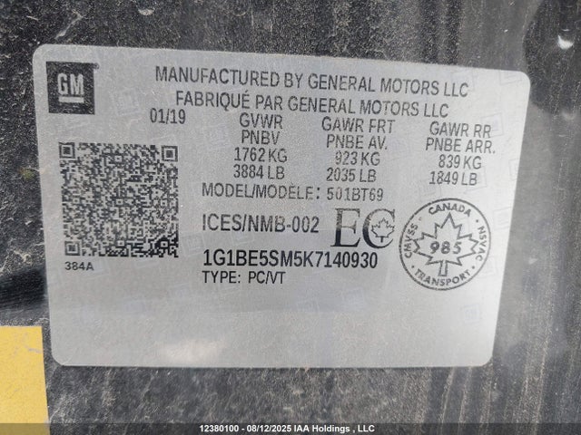 Chevrolet le2 -di: direct injection, vvt: variable valve timing, gen, alum 2019 1G1BE5SM5K7140930 Image 9