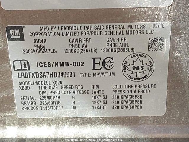 Buick lcv -sidi: spark ignited direct injection, vvt: variable valve timing, e85 max, e0-e100, alum, dcvcp 2017 LRBFXDSA7HD049931 Image 9