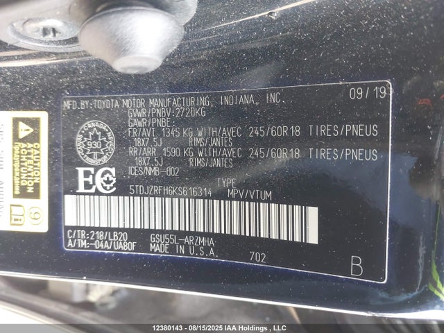 5TDJZRFH6KS616314 Toyota 2gr-fks