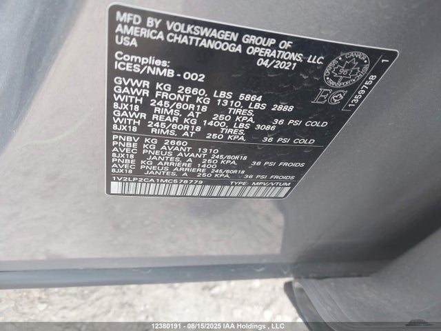 1V2LP2CA1MC578779 Volkswagen 2.0 tsi