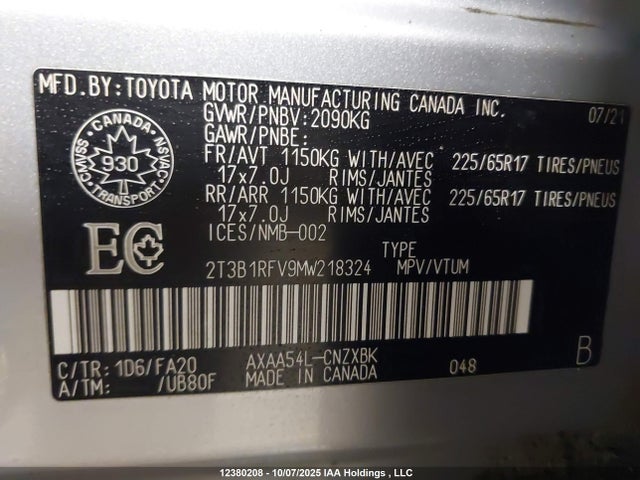Toyota a25a-fks 2021 2T3B1RFV9MW218324 Image 9