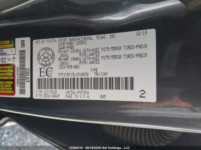 5TFDY5F15LX910830 Toyota 3ur-fe