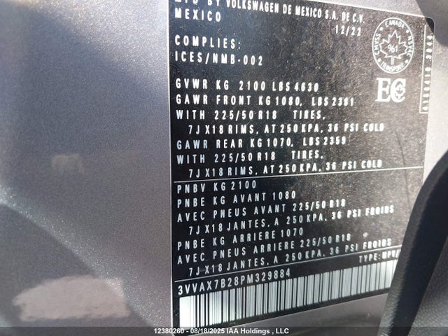 Продаж на аукціоні авто 2023 Volkswagen Taos Trendline, vin: 3VVAX7B28PM329884, номер лоту: 12380260