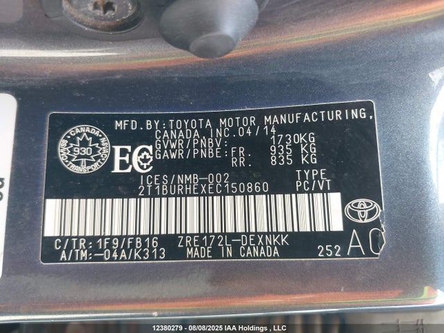 Toyota 2zr-fe 2014 2T1BURHEXEC150860 Image 9
