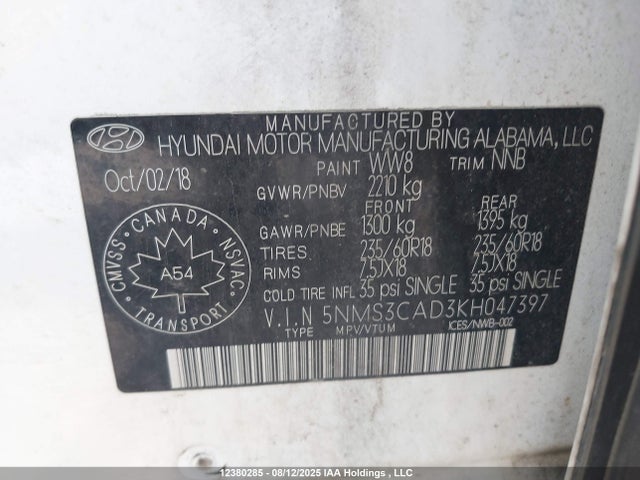 Hyundai gdi theta ii 2019 5NMS3CAD3KH047397 Image 9