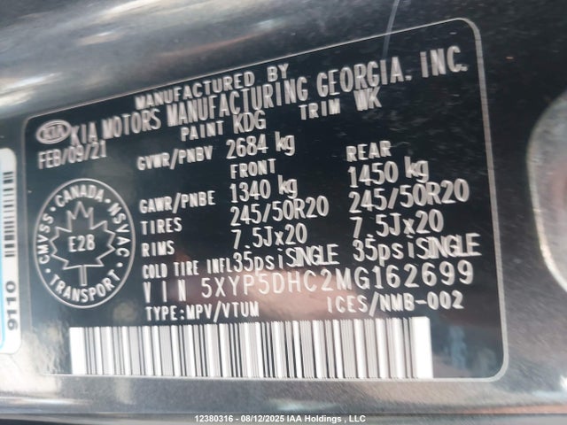 5XYP5DHC2MG162699 KIA kmc gdi lambda-ii