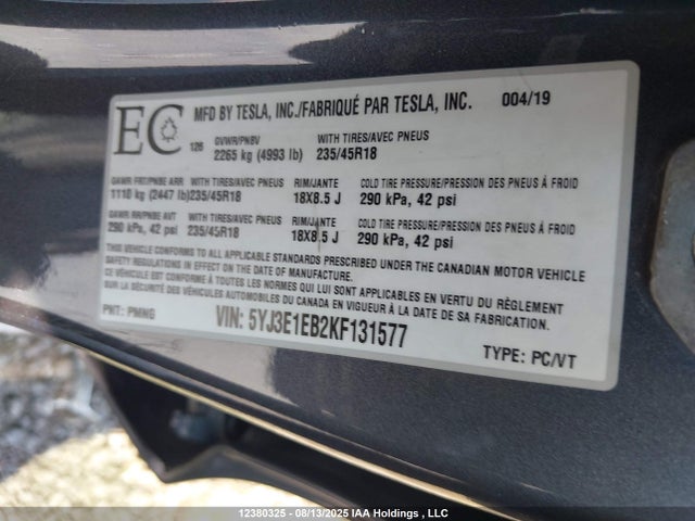 5YJ3E1EB2KF131577 Tesla MODEL 3