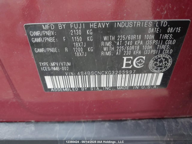 4S4BSCNCXG3205997 Subaru 2.5l c0
