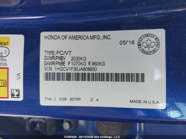 1HGCV1F35JA808850 Honda l15be