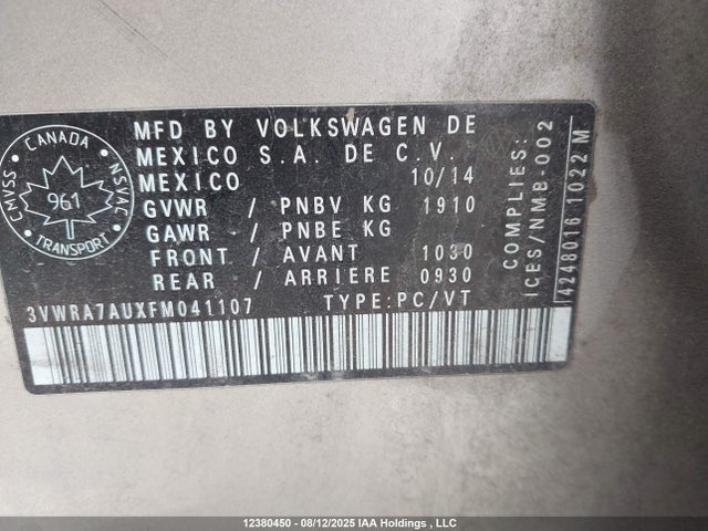 3VWRA7AUXFM041107 Volkswagen Tdi
