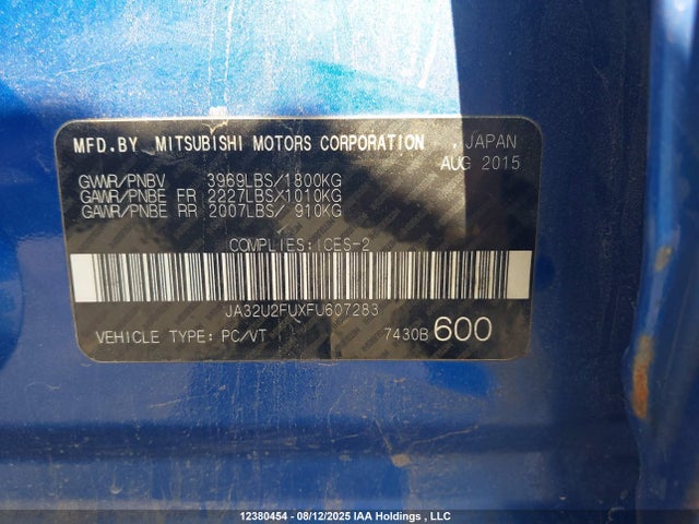 JA32U2FUXFU607283 Mitsubishi dohc mivec