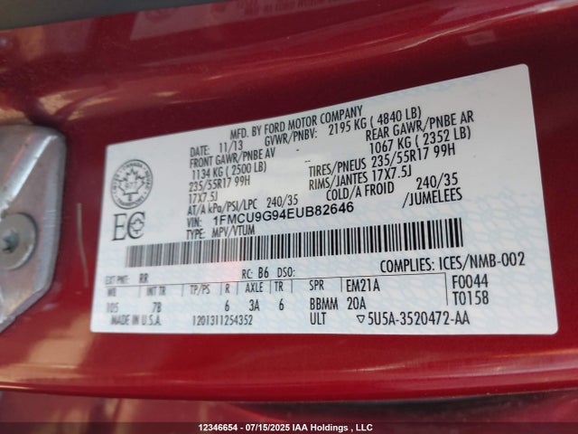 1FMCU9G94EUB82646 Ford 2014