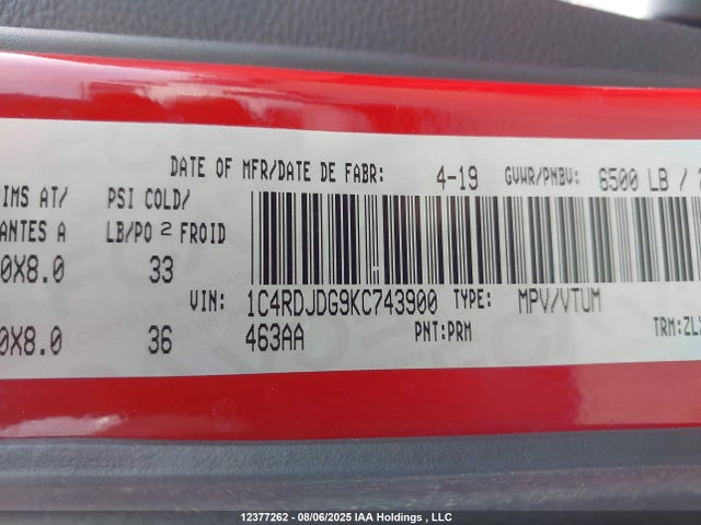 1C4RDJDG9KC743900 Dodge 2019