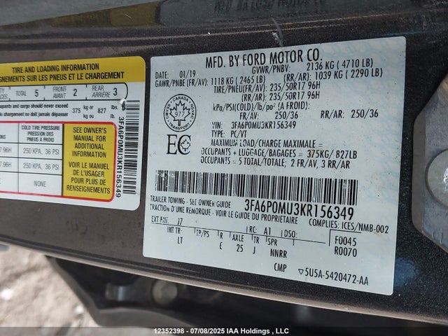Ford 2019 2019 3FA6P0MU3KR156349 Image 9