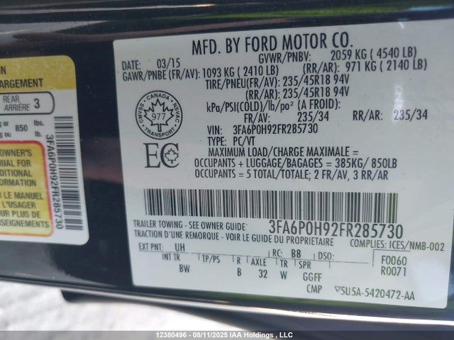 Ford 2015 2015 3FA6P0H92FR285730 Image 9