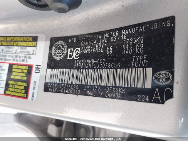 2T1BURHE9JC078656 Toyota 2zr-fe