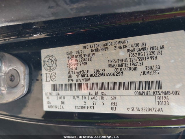 Ford hev/phev 2021 1FMCU9DZ2MUA06293 Image 9